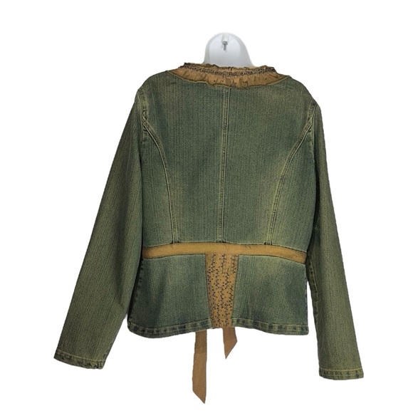 Vintage Joy London Denim Ruffled Beaded Jean Jacket Large Extra Large - Picture 4 of 15